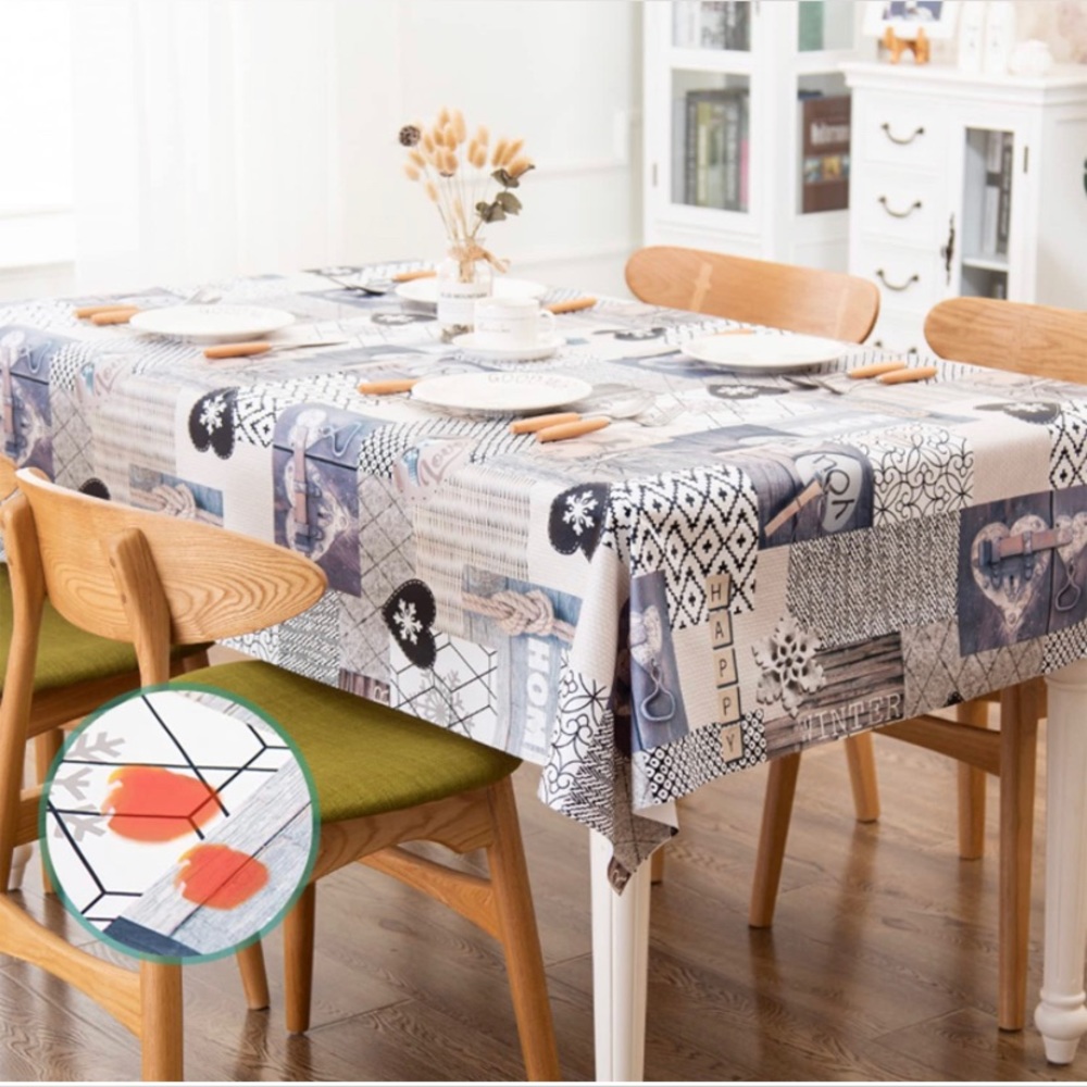 Rectangle Tablecloth Winter Keepsakes Collage Farmhouse Washable (54“ X 78”)